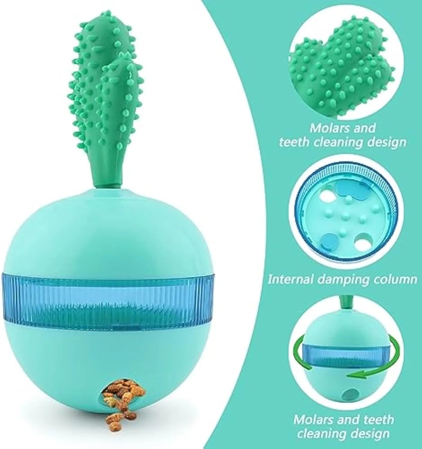 Blue durable rubber treat dispensing dog toy ball for medium and large dogs