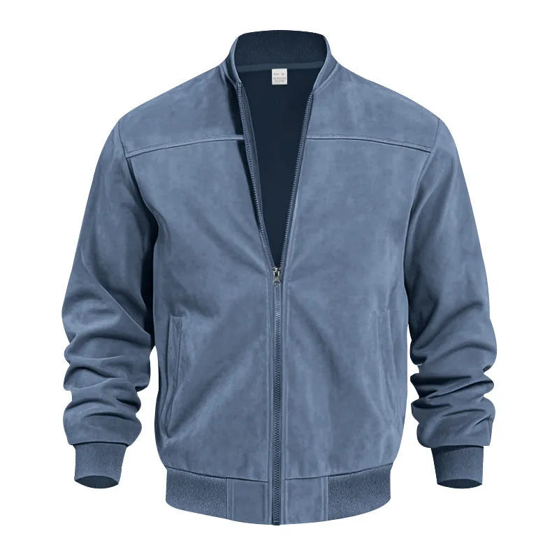 Men's plus size casual jacket in suede fabric, shown in Army Green colour with a front zipper.