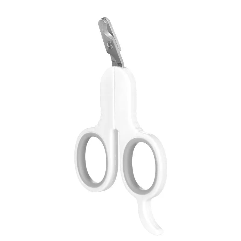 Professional grey pet nail clippers with curved tips and rubber-coated ergonomic handle.