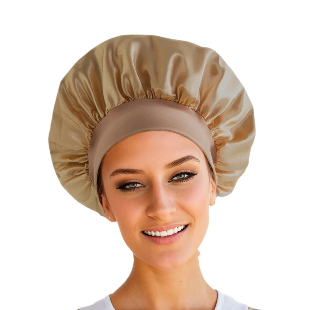 Wide-brimmed high elastic polyester headscarf for women, knitted tie-dye design, flat top crown, breathable sun protection cap