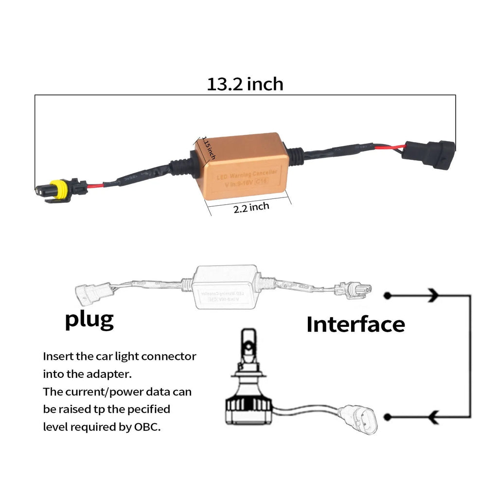 Black alloy Canbus decoder adapter for H4 H7 H11 LED car headlights with plug connectors