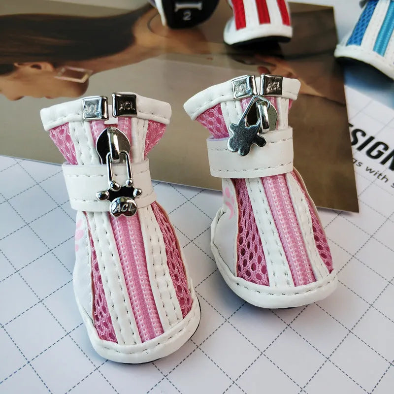 Blue dog shoes with zipper closures and non-slip rubber soles for pet paw protection