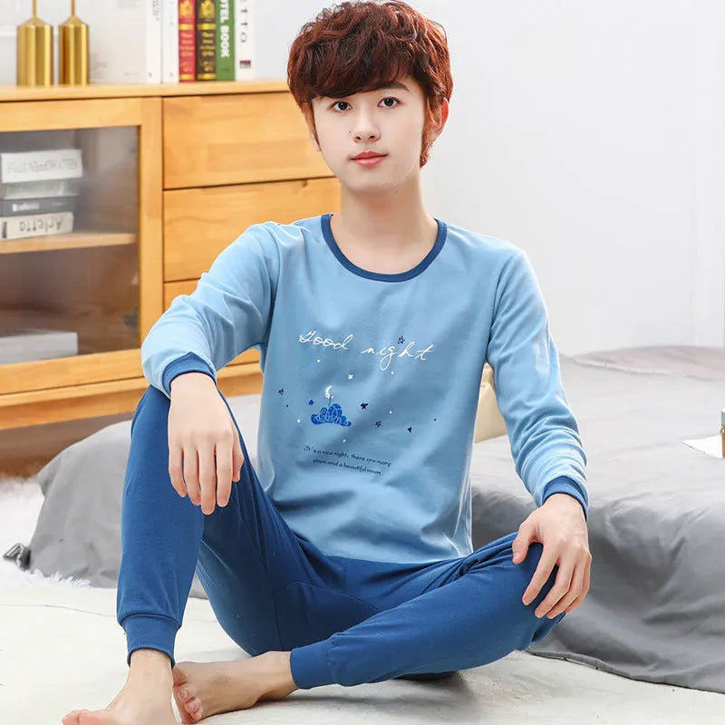 Children's cotton pyjama set in a patterned style, long-sleeve top and pants, available in multiple colours