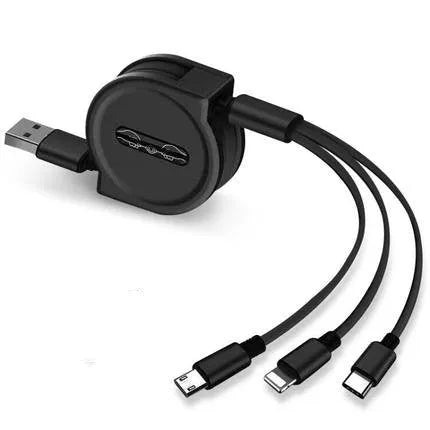 3-in-1 telescopic charging cable extended to 120 cm length with titanium alloy connectors