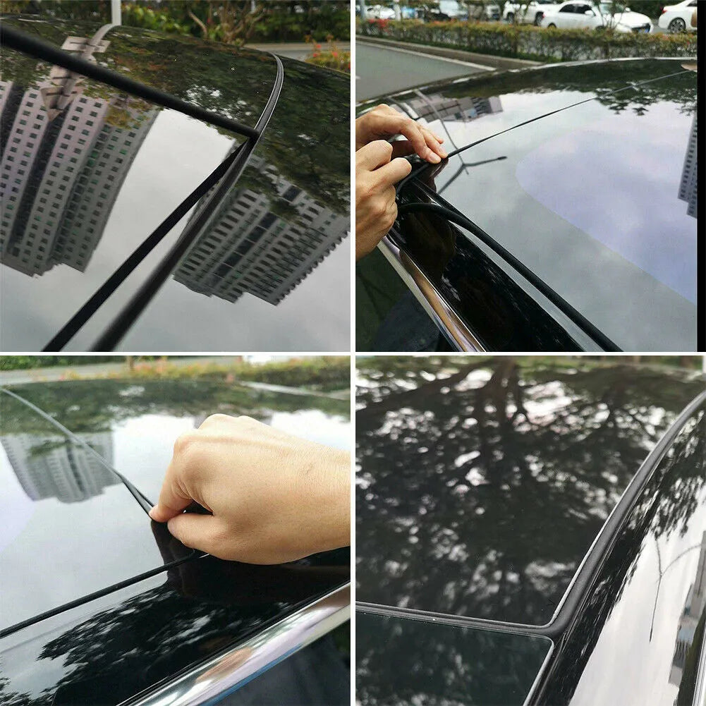 Black silicone Tesla Model 3 windshield roof sunroof seal rolled out, showing 285 cm length