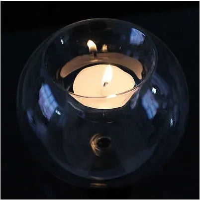 Handmade hot glass Europe style round hollow candle holder in three sizes
