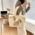 Cartoon rabbit ears plush shoulder tote bag in solid colour with large capacity