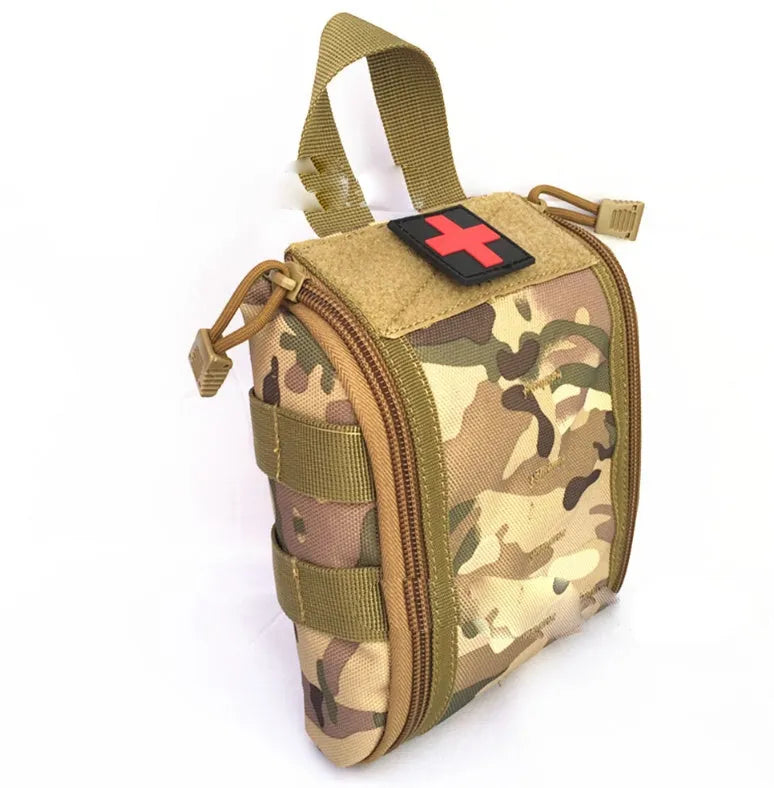 Tactical medical kit for outdoor first aid containing sterile supplies and medicines