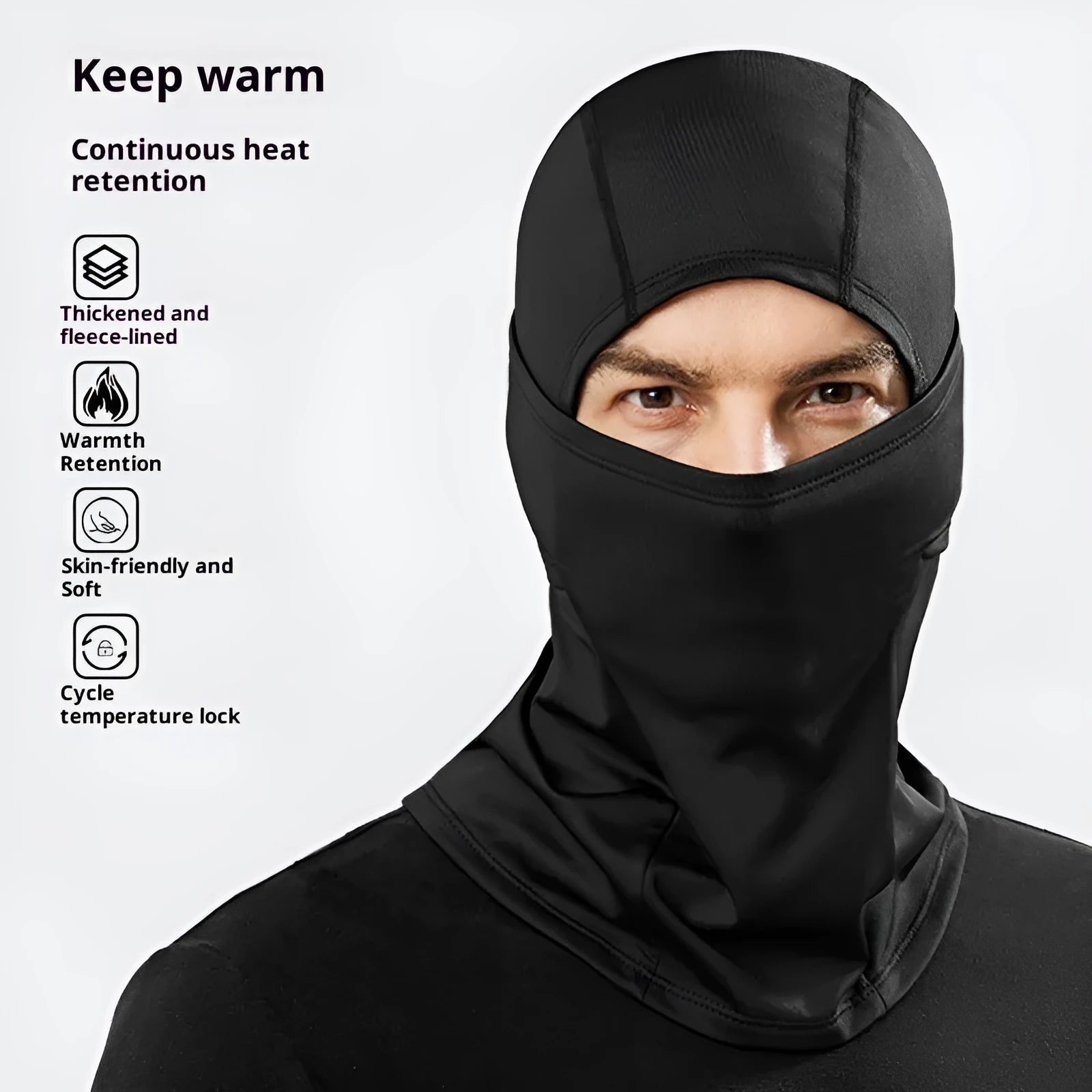Riding cold-proof windproof outdoor fleece-lined thermal face care ski mask in black for men and women