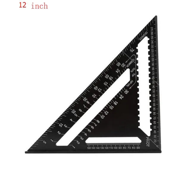 Black oxidation aluminium triangle square with 90 and 45 degree angles and graduated scale