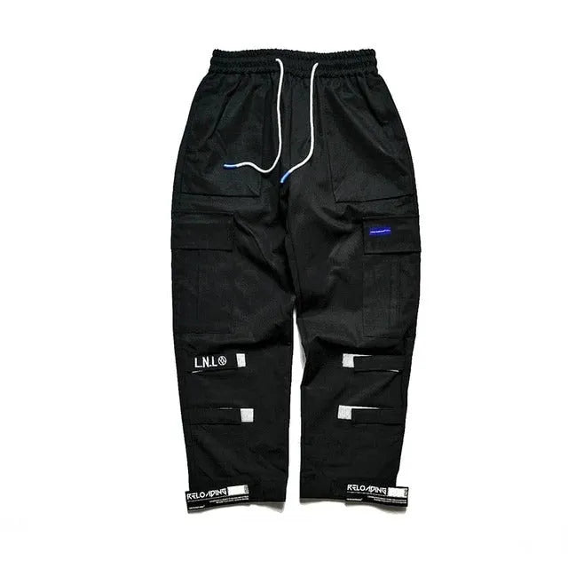 VantageGo black cotton streetwear joggers with elasticated waist, side view on model