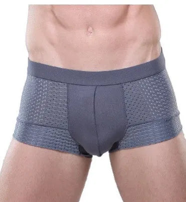 Men's ice silk U convex boxer briefs in black with mid-waist cotton-lined design