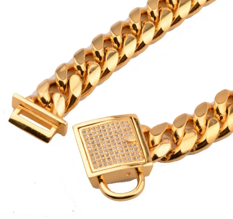 Gold stainless steel encryption chain necklace 30mm width heavy link men jewellery