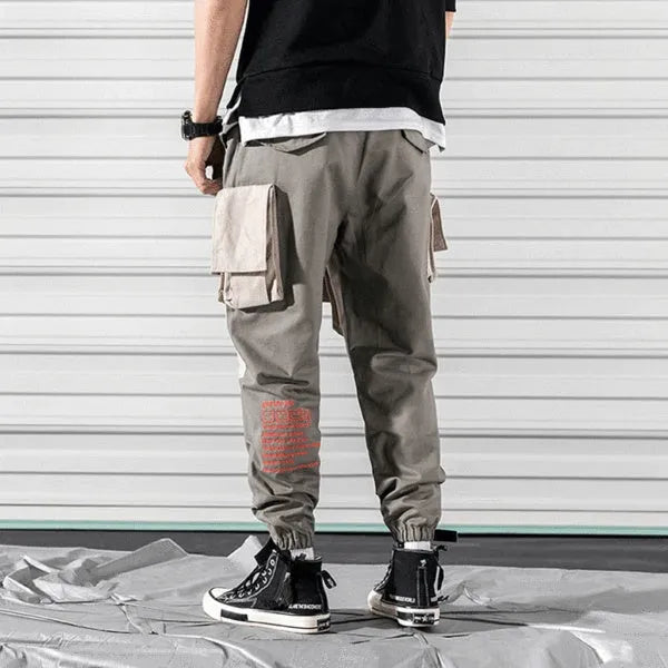 Harlan beam pants in green, grey, and navy blue cotton with elastic waistband, straight-leg design, sizes M to 5XL