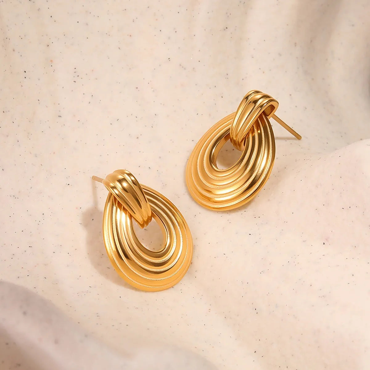 18K stainless steel geometric ring texture earrings for women, colour NMSE-J713-2, non-fading electroplated finish