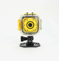 Yellow children's waterproof sports action camera with a 1.77-inch screen.