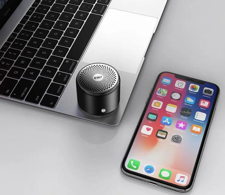 EWA A106 Pro mini Bluetooth speaker in black with bass radiator and IPX67 waterproof rating