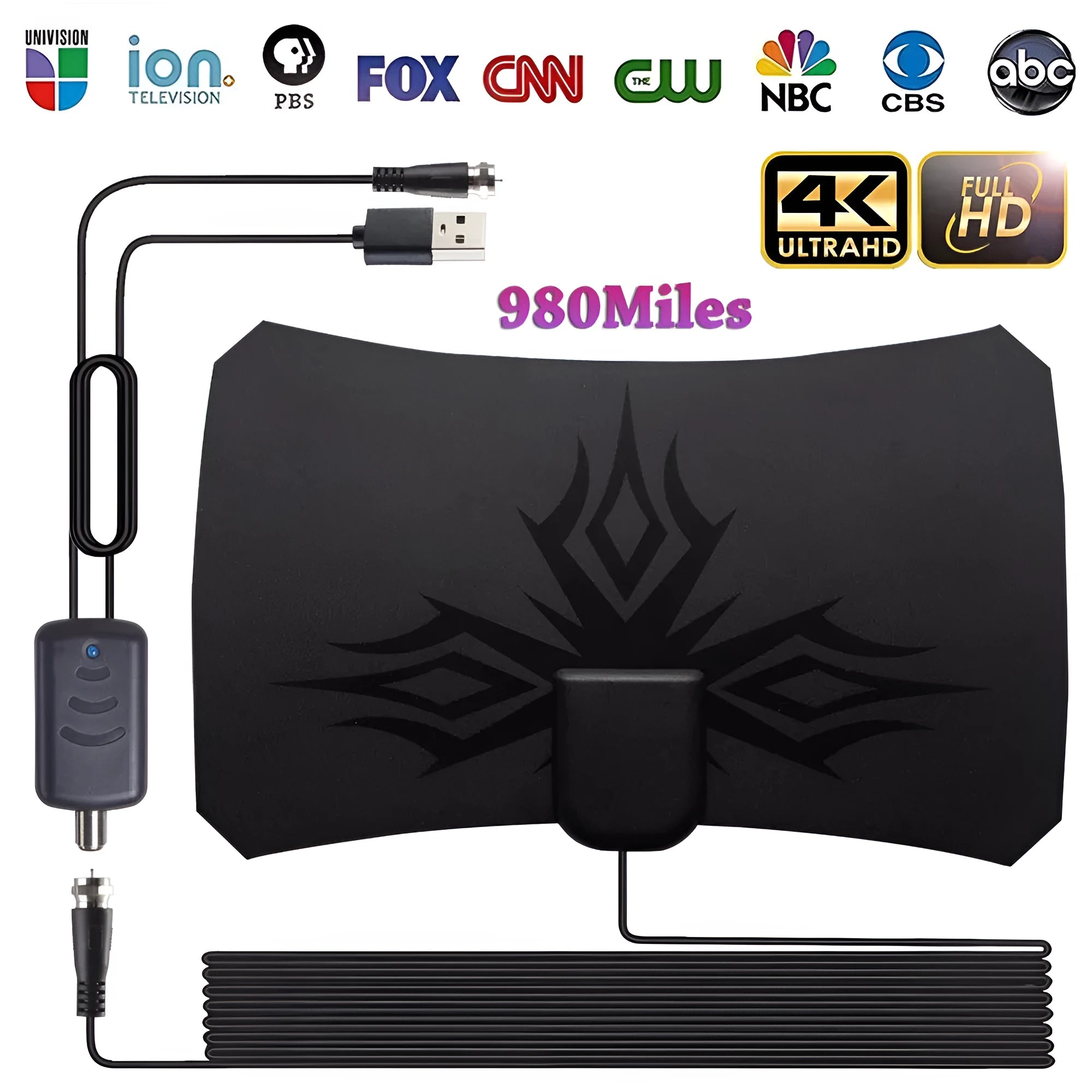 Black irregular flame pattern indoor HDTV antenna for digital terrestrial television
