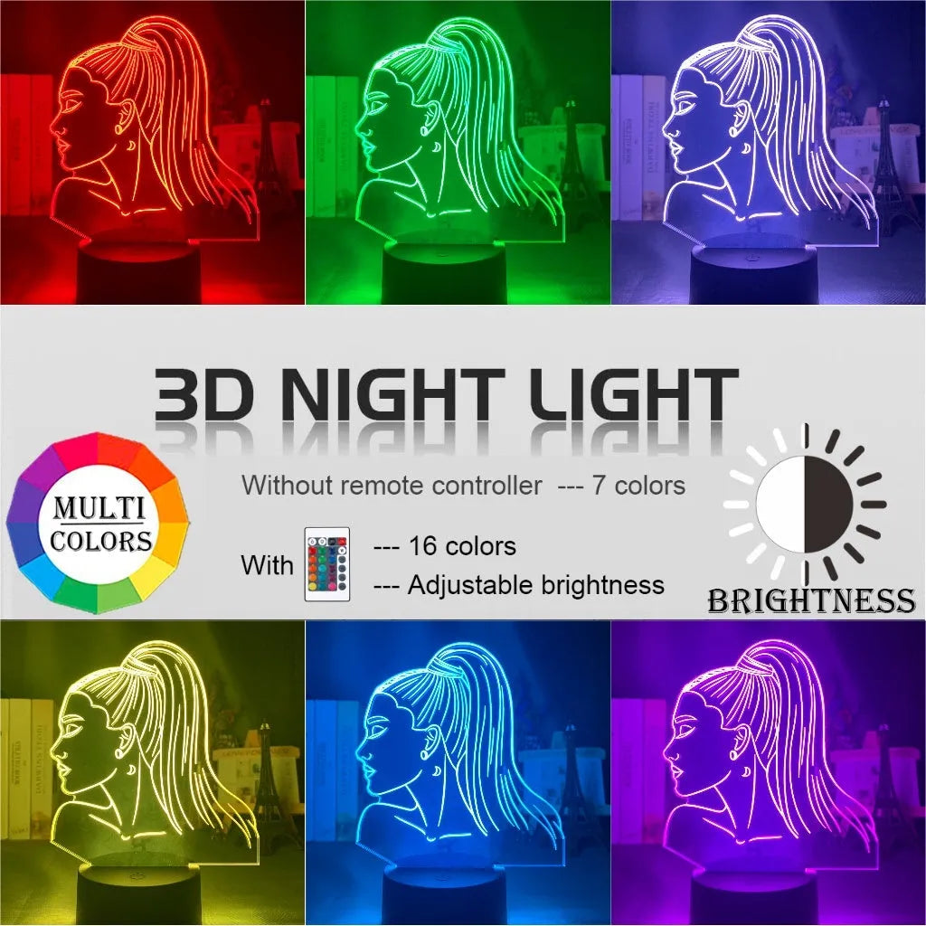 Slim black-based acrylic 3D LED night light showing colour display on wall