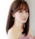 Women's 45cm long straight chemical fibre wig with buckle in honey pudding colour on mannequin head