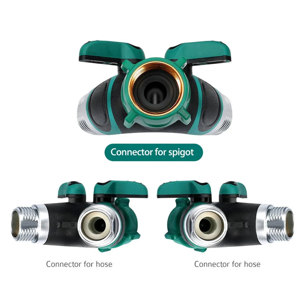 Y type double-pass splitter, green, plastic body with TPR encapsulation, zinc alloy outlets, 94x91x55mm