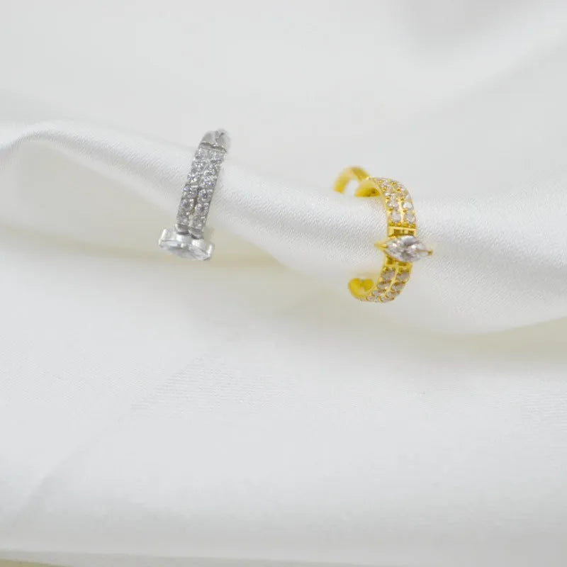 Titanium steel heart-shaped earrings with zircon stones in silver or gold colour options
