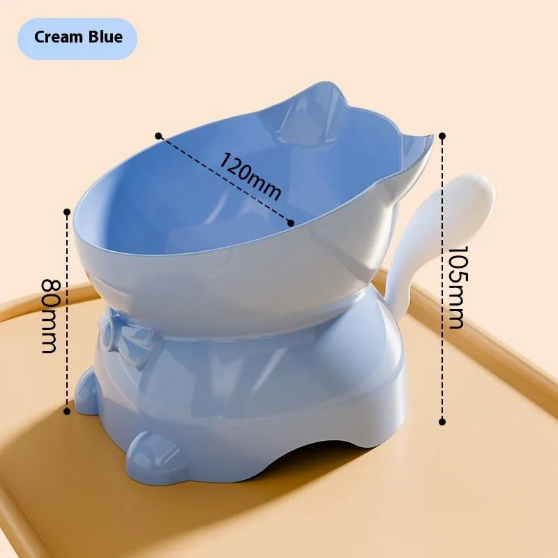 Stainless steel oblique anti-fall cat bowl in black, blue, pink, and yellow colour options