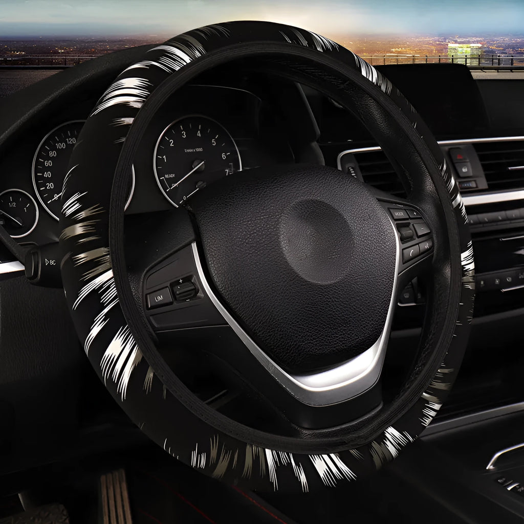 Car steering wheel cover without inner ring elastic band sports style imitation leather black red
