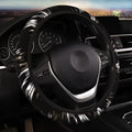 Car steering wheel cover without inner ring elastic band sports style imitation leather black red