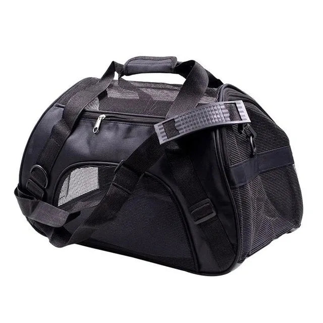 Pet dog outing bag carrying backpack in black for small dogs with hands-free design and adjustable straps