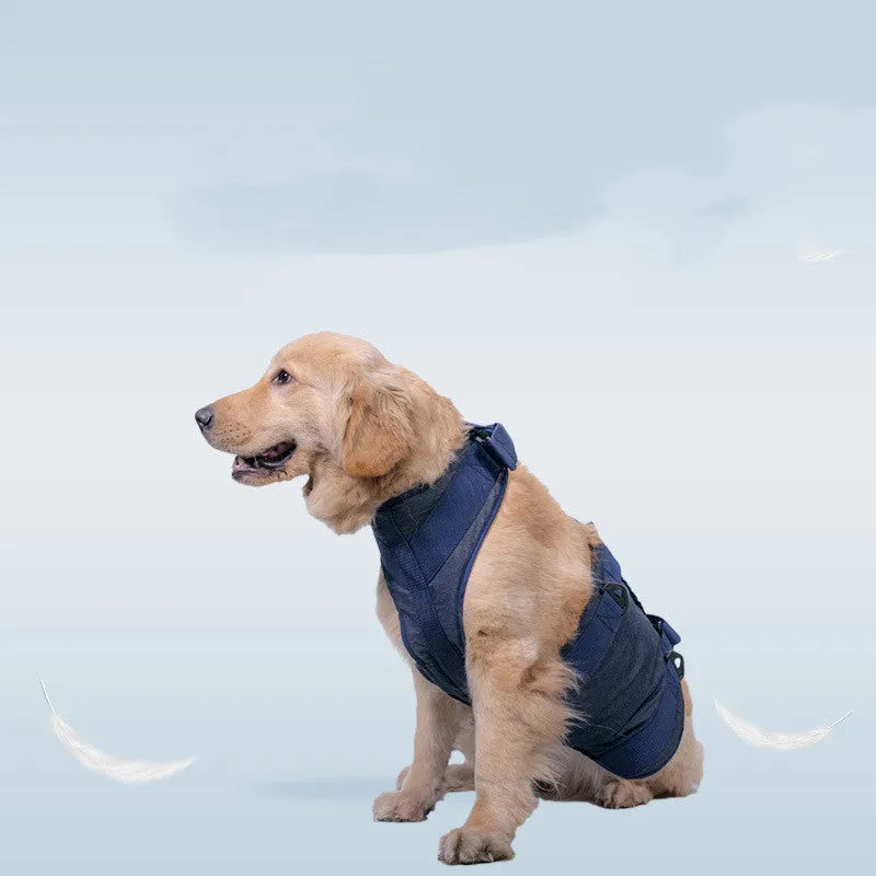 Dark blue Oxford cloth dog traction belt with reflective strips, adjustable harness for walking