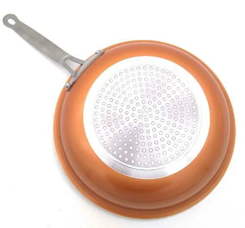 Non-stick copper frying pan set with ceramic coating, 8-inch and 10-inch aluminium pans, induction compatible