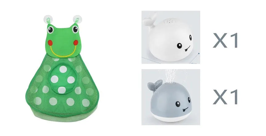 Automatic water-sensing whale bath toy with spray, lights, and music functions for baby bath time