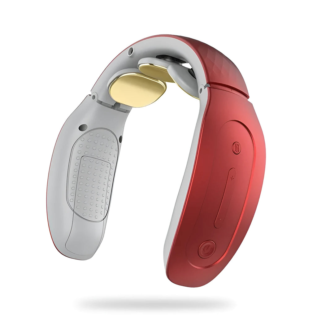 Red and white intelligent cervical massager with battery power and three contact points