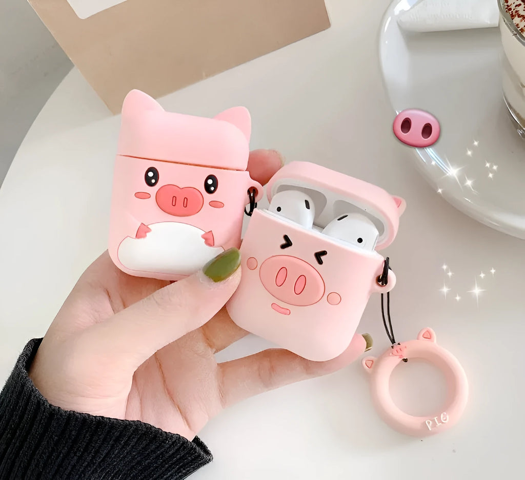 Piglet headphone bag compatible with Apple earphones, soft material, Blinking Pig design