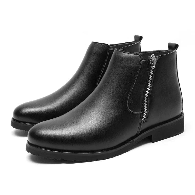 Men's black leather formal shoes with cotton lining and rubber sole on a plain background