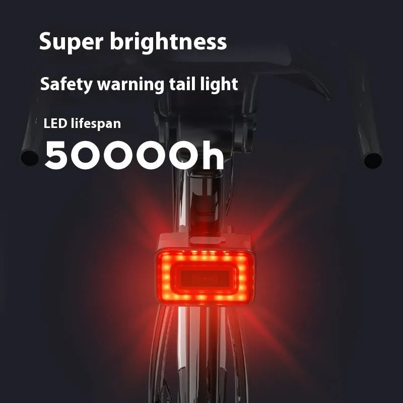 Radar detection bicycle taillight with double bracket mounting system showing multiple lighting modes