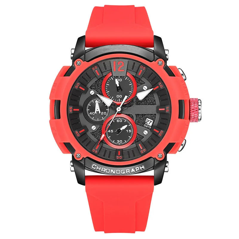 Men's waterproof quartz watch with luminous display and calendar functions on wrist