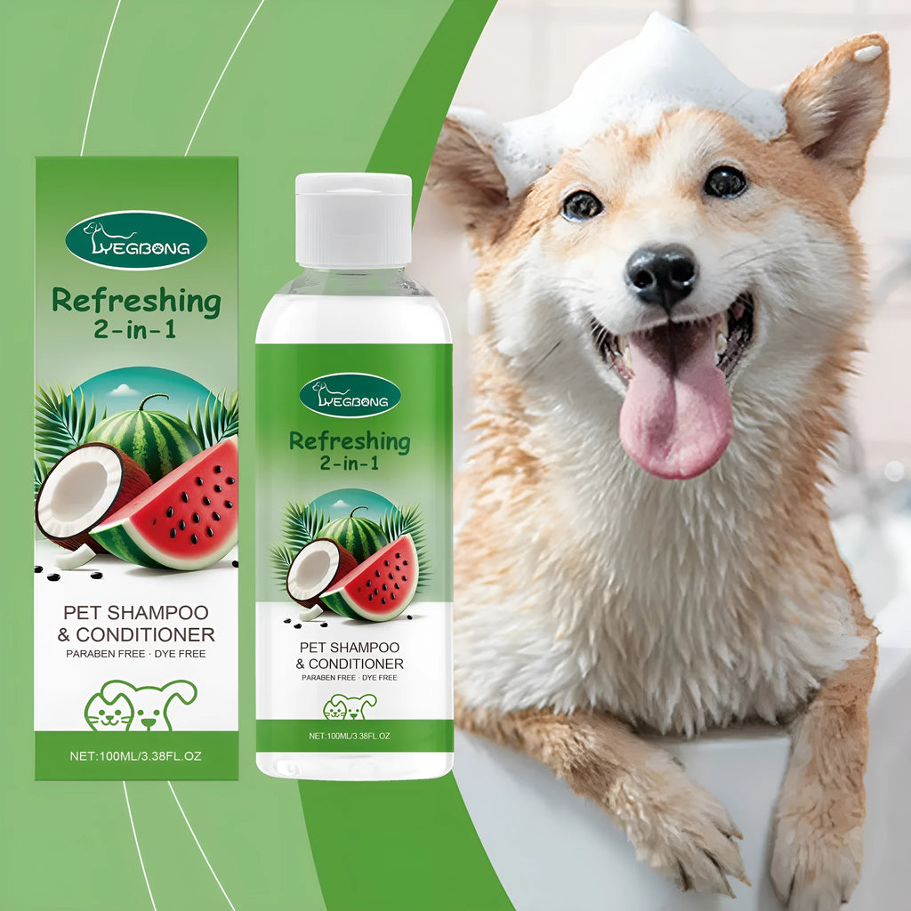 100ml pet 2-in-1 shampoo bottle with watermelon and coconut extracts for dogs and cats