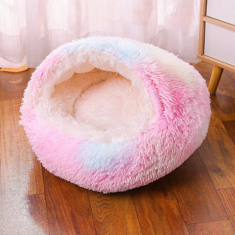 Waterproof cloth dog kennel in a semi-surrounded design shown in a gradient colour.