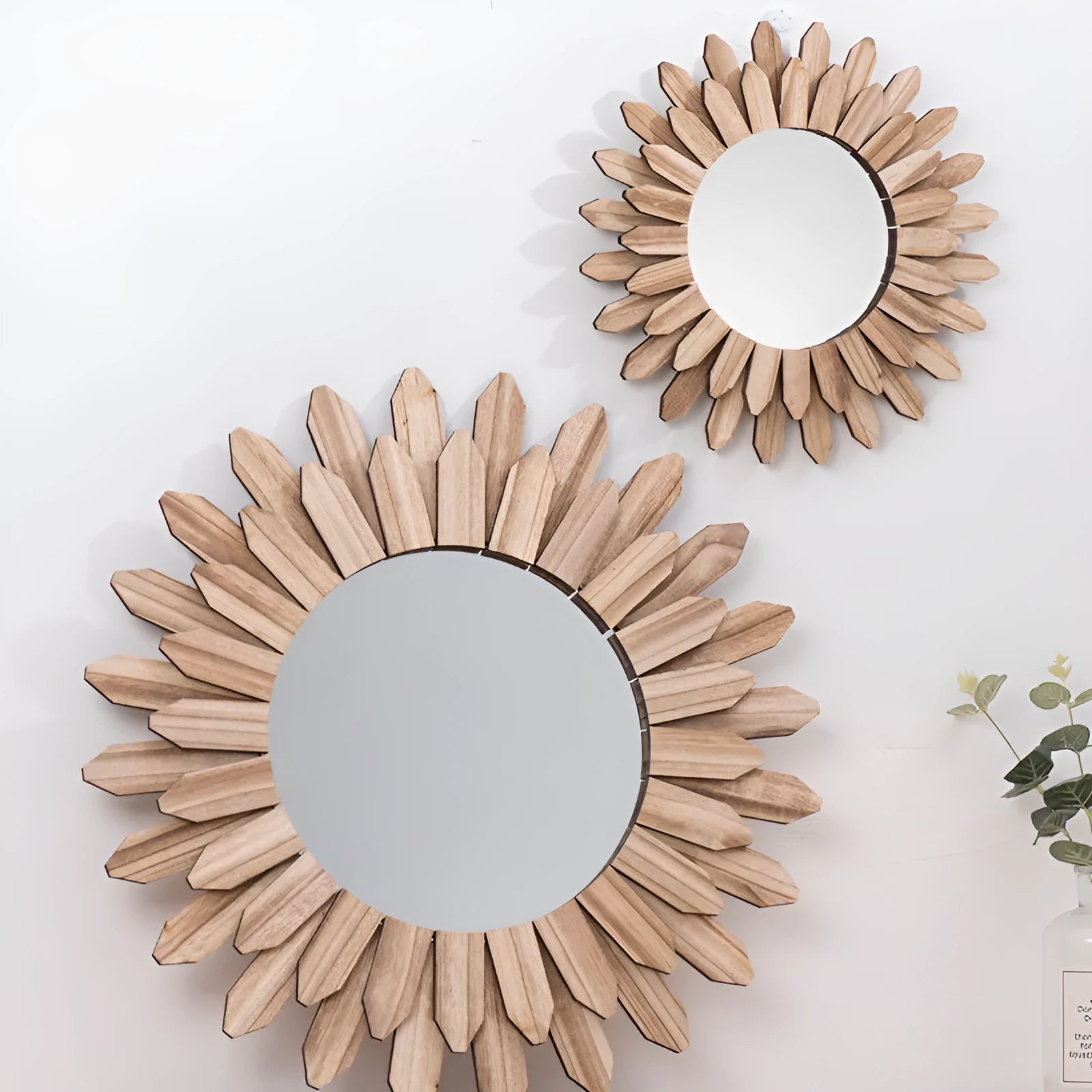 European-style solid wood hanging mirror in baked colour finish on wall