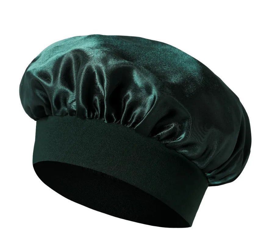 Wide-brimmed high elastic polyester headscarf for women, knitted tie-dye design, flat top crown, breathable sun protection cap
