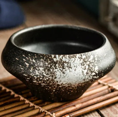 Ceramic Japanese soup bowl with stone conch shape and traditional Edo pattern design