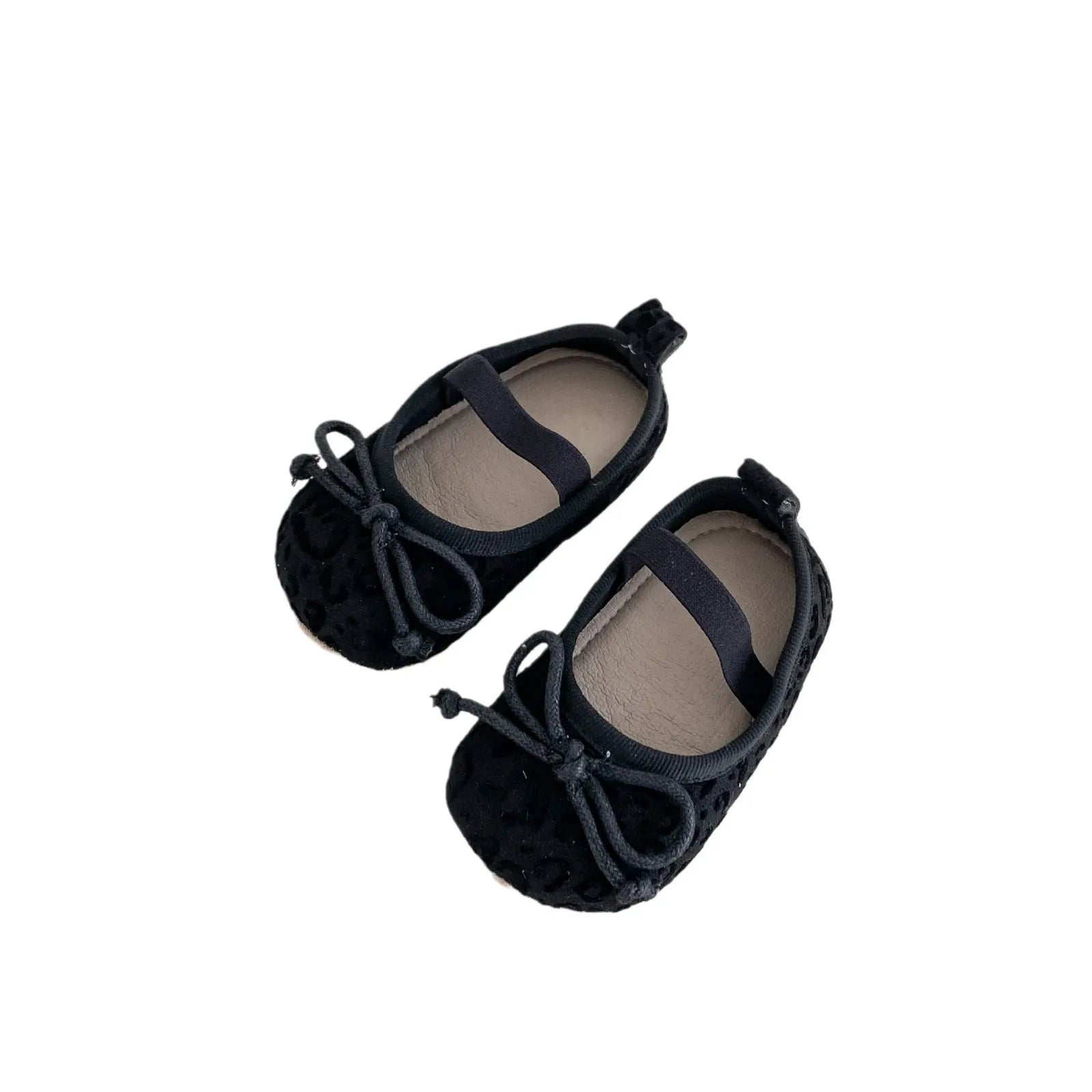Infant baby girl soft bottom toddler shoes with Hu Die knot leopard print round toe rubber sole