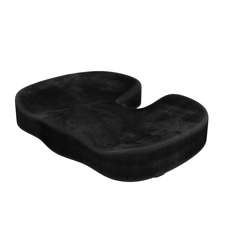 Black flannel U-shaped memory foam seat cushion for office chair, dimensions 46x36x7cm.