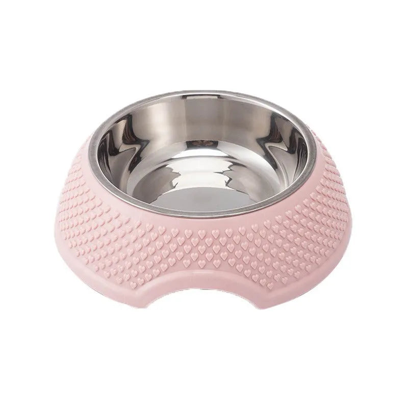 Square stainless steel pet bowl with a non-slip base in blue, green, and pink colour options