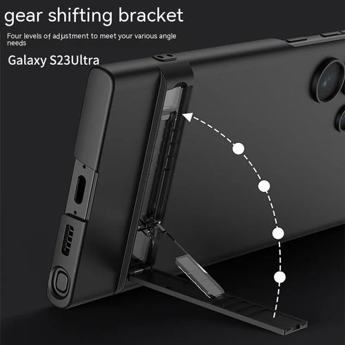All-inclusive ultra-thin bracket phone case for Samsung Galaxy S23 series in dark night green with built-in stand and frosted finish