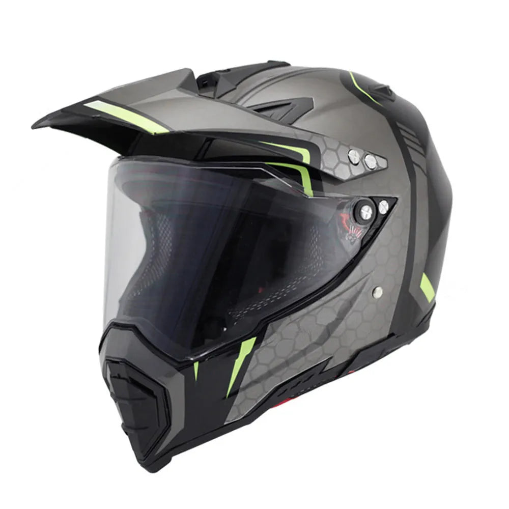 Full-cover motorcycle off-road helmet with ABS shell in black colour