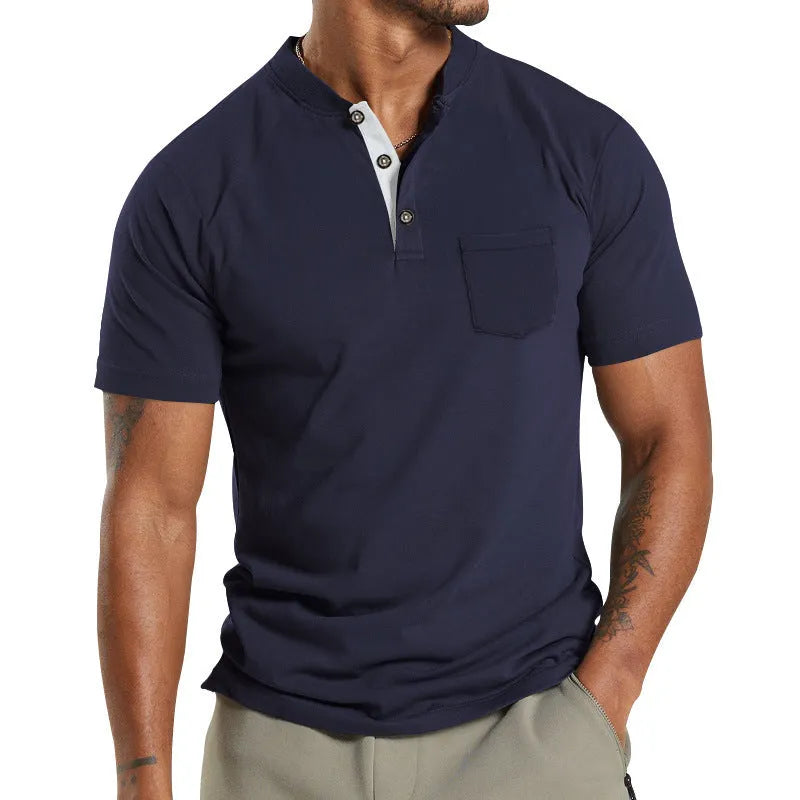 Plus size men's solid colour short sleeve polyester shirt with a button chest pocket.