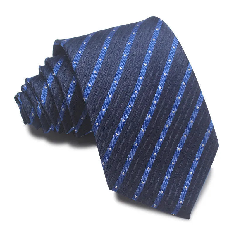 8cm wide red black and blue striped polyester jacquard business tie for men